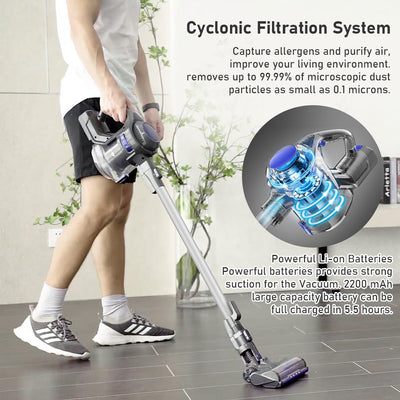 MOOSOO X6 Cordless Stick Vacuum Cleaner 12KPa Suction 120W 2200mAh 1.3L 4 in 1 Handheld Cleaner for Hard Floor Carpet Pet Hair