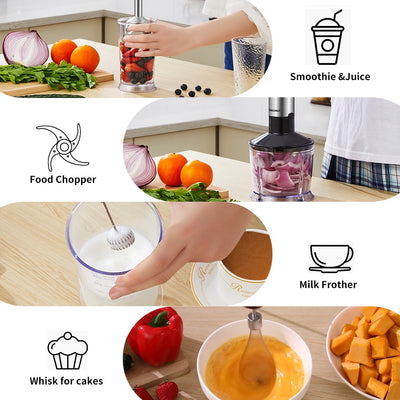 ElekChef 5 in 1 Multifunctional 1200W Electric Hand Stick Blender Immersion Handheld Mixer Food Processor Chopper Beater Frother